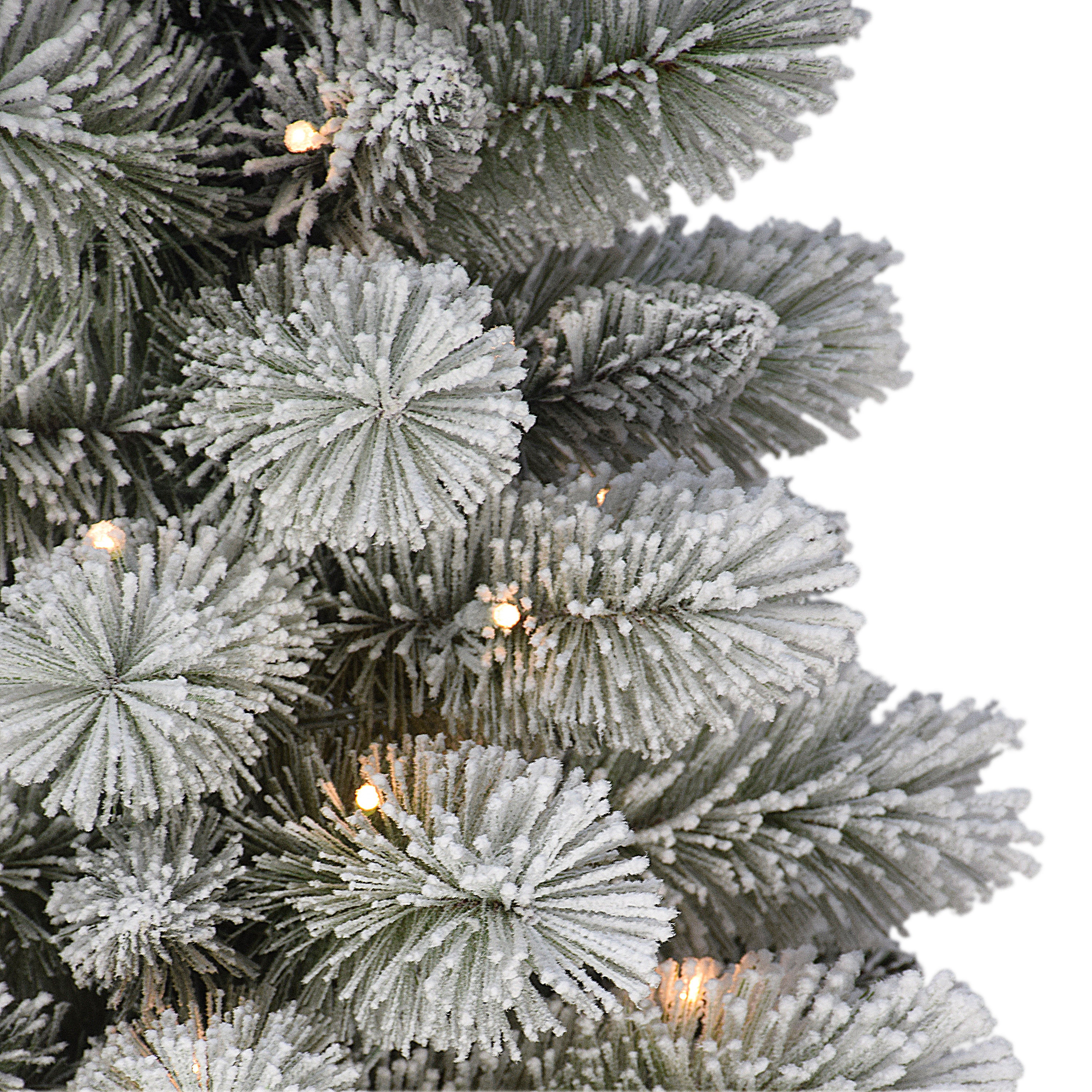 3.5ft B/O Potted Flocked Norwegian Pine Christmas Tree 50 B/O Warm White LED Lights 6/18 Hours On/Off Timer Function